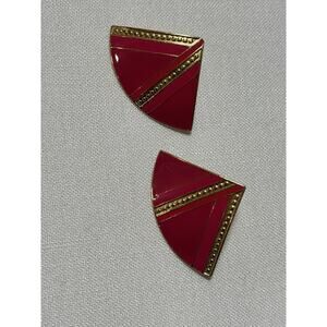 Vintage 80s Statement Earrings By L. Bott Geometric Pink Enamel Gold Tone Post